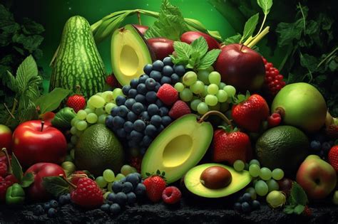 premium photo  green background  fruits  vegetables