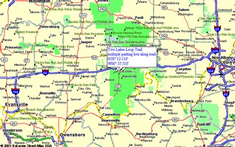 Map To Two Lakes Loop Trail And Celina Interpretive Trail In Hoosier National Forest In Indiana