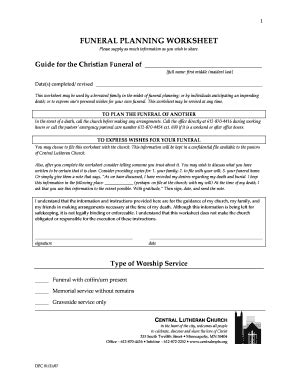 Fillable Online Funeral Planning Worksheet Clover Sites Fax Email