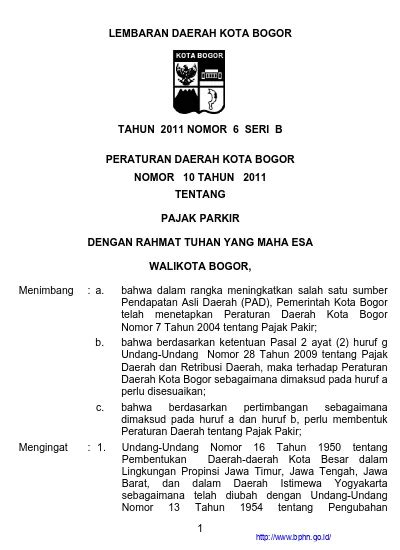 Lembaran Daerah Kota Bogor Tahun Nomor Seri B Peraturan Daerah