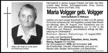 Traueranzeigen Von Maria Volgger Trauer Bz