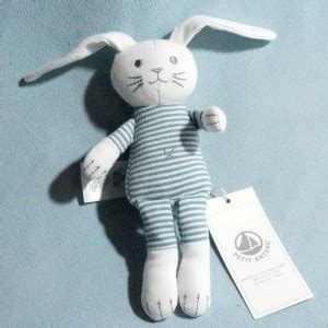 Doudou Hochet Lapin Petit Bateau Ray Bleu Et Blanc