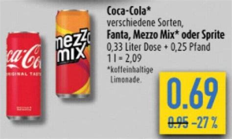 Coca Cola Fanta Mezzo Mix Oder Sprite Liter Dose Angebot Bei Diska