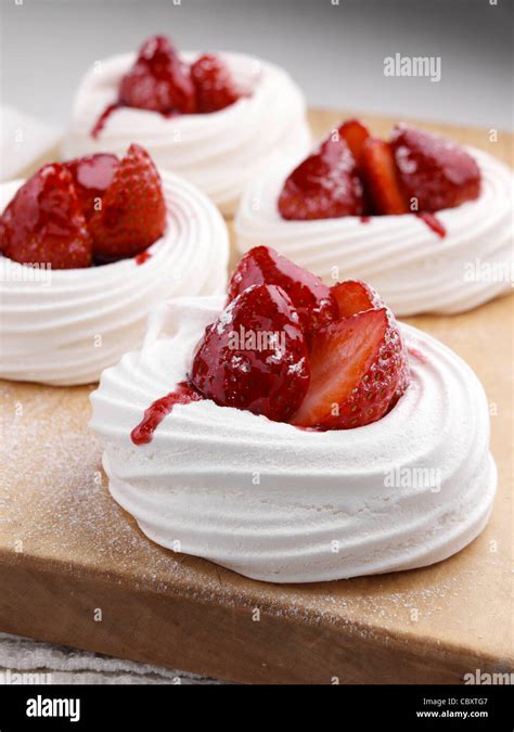 Strawberry Meringue Nests Stock Photo 41771975 Alamy