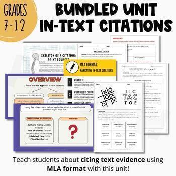 In Text Citations Unit Citing Text Evidence Lesson And Worksheets