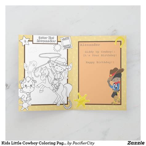 Kids Little Cowboy Coloring Page Birthday Card | Zazzle.com | Coloring ...