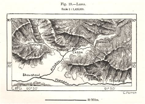 Lhasa Environs Tibet Sketch Map Old Antique Vintage Plan Chart