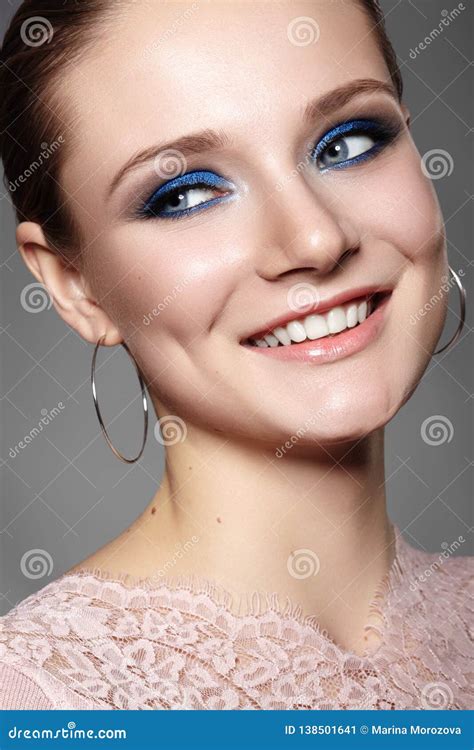 Beautiful Woman With Professional Blue Makeup Celebrate Style Eye Make