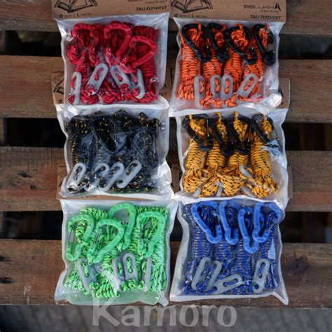 Jual Tali Flysheet Tenda 4 Set Guyline Carabiner Prusik Reflektif 3mm