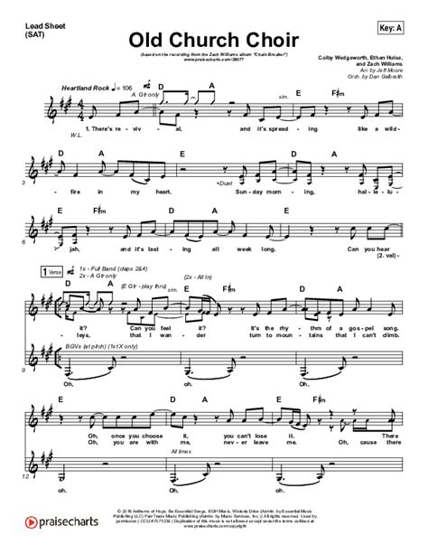 Old Church Choir Sheet Music Pdf Zach Williams Praisecharts