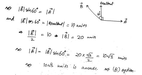 The Resultant Of Two Vectors At An Angle 150∘ Is 10 Units And Is Perpendicular To One Vector