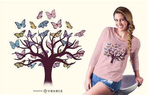 Descarga Vector De Dise O De Camiseta De Rbol De Mariposas