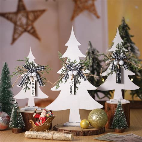 Wooden Tabletop Christmas Tree 8 Pcs Artificial Mini Christmas Trees,