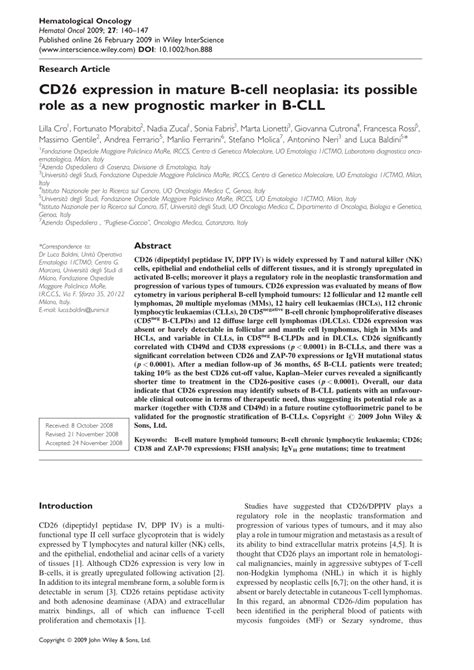 PDF CD26 Expression In Mature B Cell Neoplasia Its Possible Role As