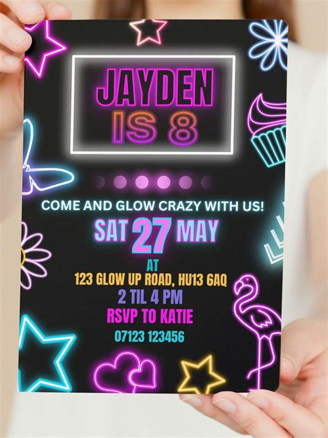 Printed Neon Themed Party Invitations Including Options for - Etsy