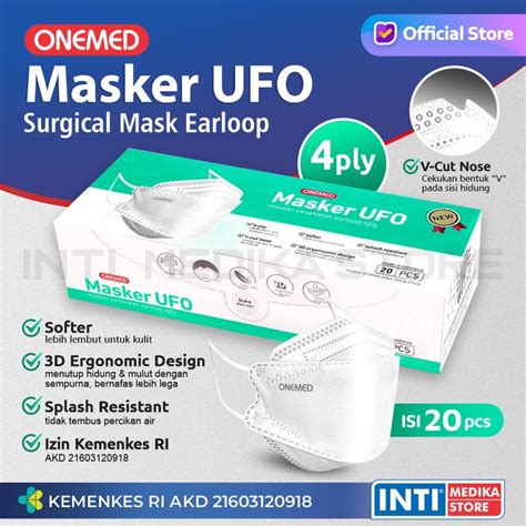 Jual ONEMED Masker 3D 4 Ply Surgical Earloop UFO Model Sensi CONVEX