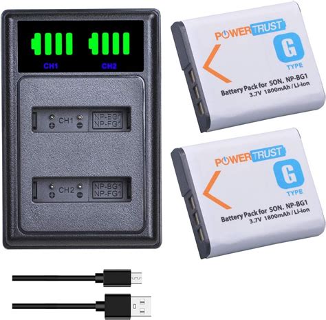 PowerTrust 2Pcs 1800mAh NP BG1 NP FG1 Battery Charger With Type C