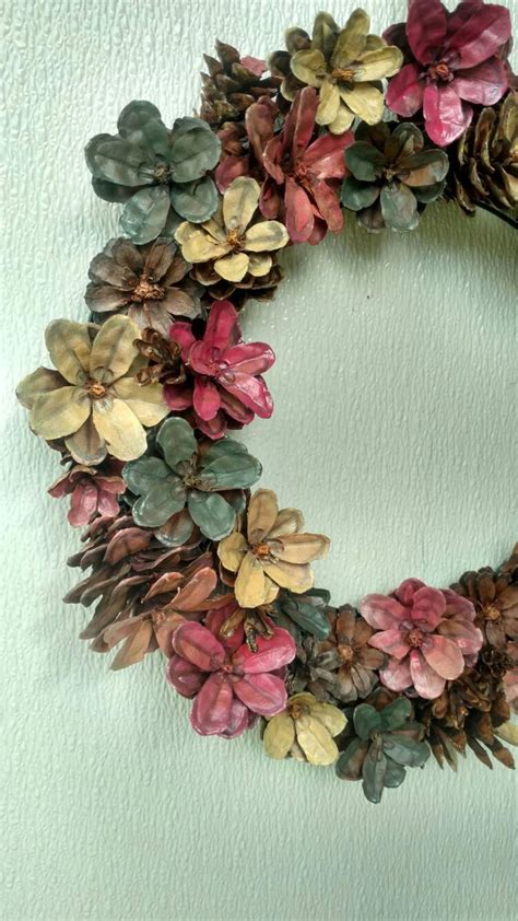 Painted Pine Cone Wreath Etsy Pine Cone Flower Wreath Painted