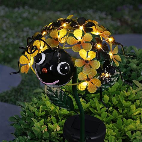 Solar Yellow Bumble Bee Garden Stake 26 LEDs Metal Cute Garden Dcor