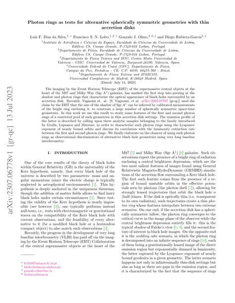 Pdf Photon Rings As Tests For Alternative Spherically Symmetric