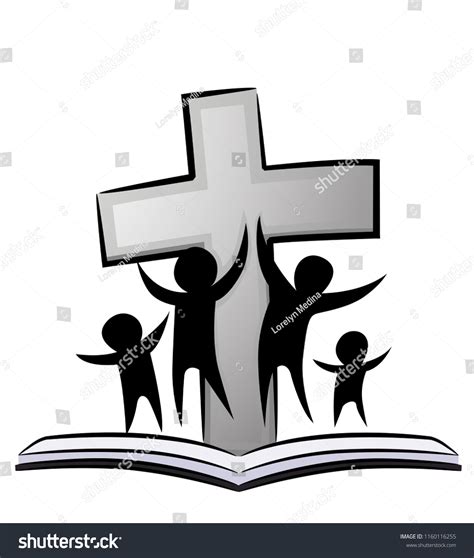 Illustration Family Silhouette Cross Bible Stock Vector (Royalty Free ...