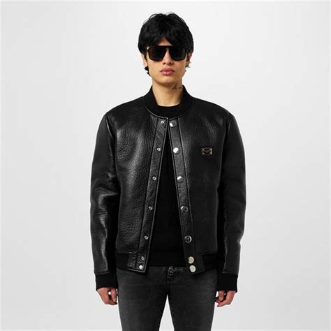 DOLCE AND GABBANA Leather Varsity Jacket Men Black N0000 Flannels