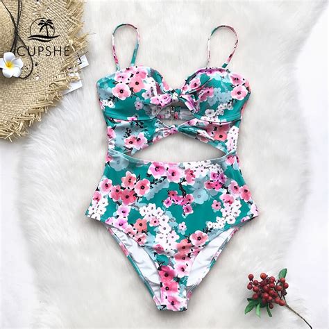 Cupshe Floral Print Bowknot One Piece Swimsuit Women Cutout Monokini