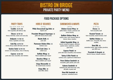 Bistro On Bridge Private Party Menu Bistro On Bridge Restaurant