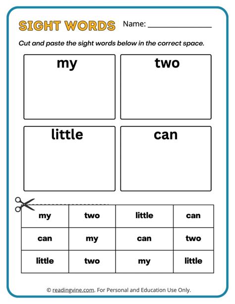 Pre K Cut Paste Sight Words Image Readingvine