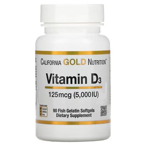 California Gold Nutrition, Vitamin D3, 125 mcg (5,000 IU), 90 Fish ...