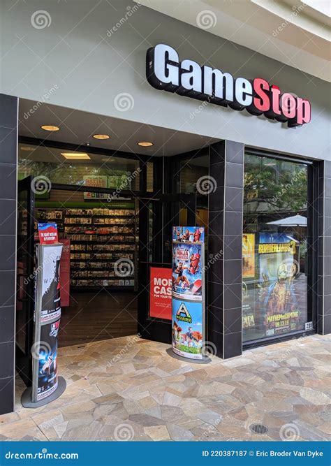 Entrance to Gamestop store editorial photography. Image of company