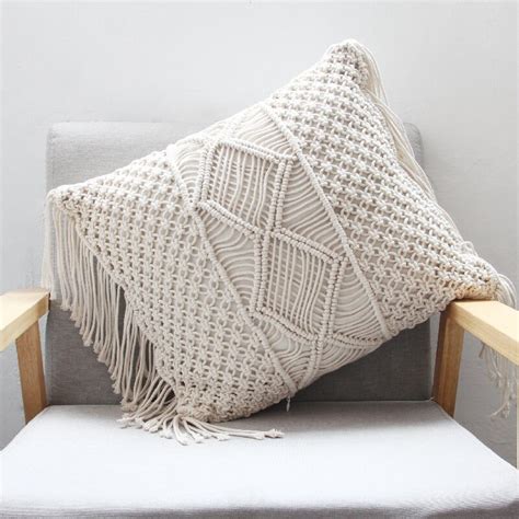 Macrame Pillow Case Handmade With Natural Cotton Rope Etsy