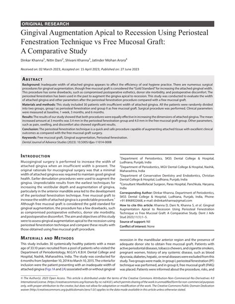 Pdf Gingival Augmentation Apical To Recession Using Periosteal