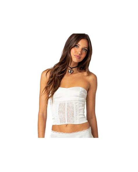 Edikted Lex Satin And Lace Corset Top In White Lyst