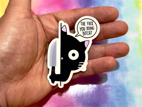 The Fuck You Doing Sticker Black Cat Holding A Knife Sticker Black Cat Sticker Journal