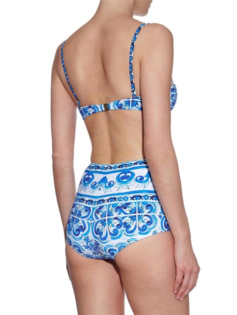 Dolce Gabbana Synthetic Majolica Print Bikini In Blue White Blue Lyst