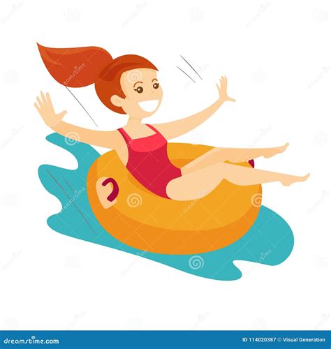 Caucasian White Woman Having Fun In Waterpark Stock Vector