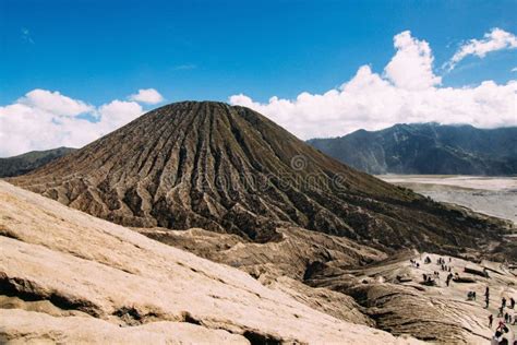 Bromo Volcano Crater Erupt Release Smoke With Sunrise Sky Background