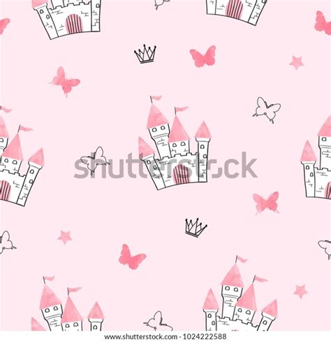 Seamless Princess Pattern Castle Butterflies Stock Vector Royalty Free