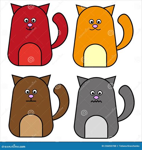 Cute Cat Icon Set Colored Comic Animals Emotional Face Cartoon Style