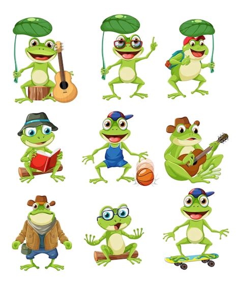 Premium Vector Green Frog Cartoon Characters Collection