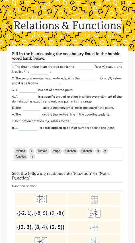 Relations And Functions Interactive Worksheet By Michelle Walsh Wizer Me