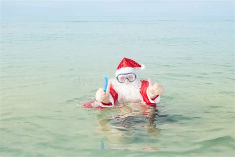 Funny Santa is Swimming in the Sea. Christmas in the Tropics Stock ...