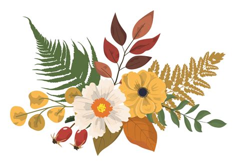 Autumn Colorful Floral Bouquet In Rustic Style With Forest Leaves And