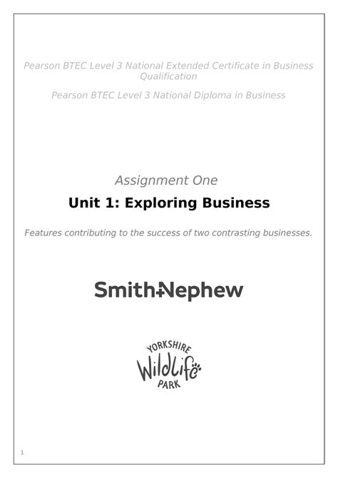 Assignment One Pearson Btec Level 3 National Extended Certificate In Business Qualification