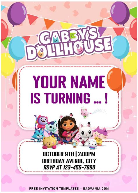 Free Editable Pdf Purr Fect Gabbys Dollhouse Birthday Invitation