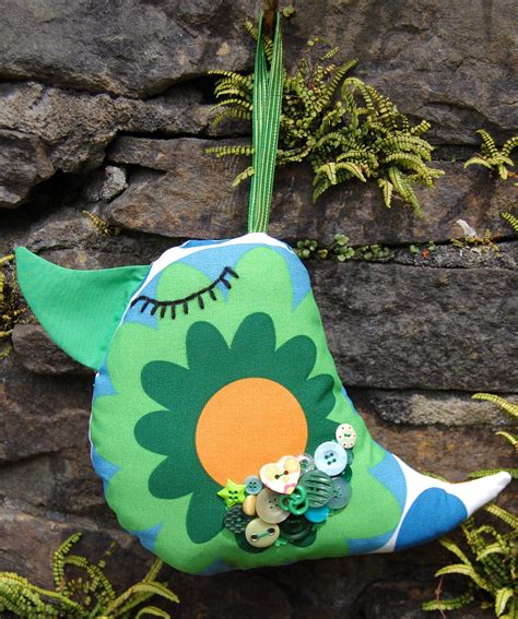 Cheep Cheep This Green Bird With Vintage Buttons Clustered Along