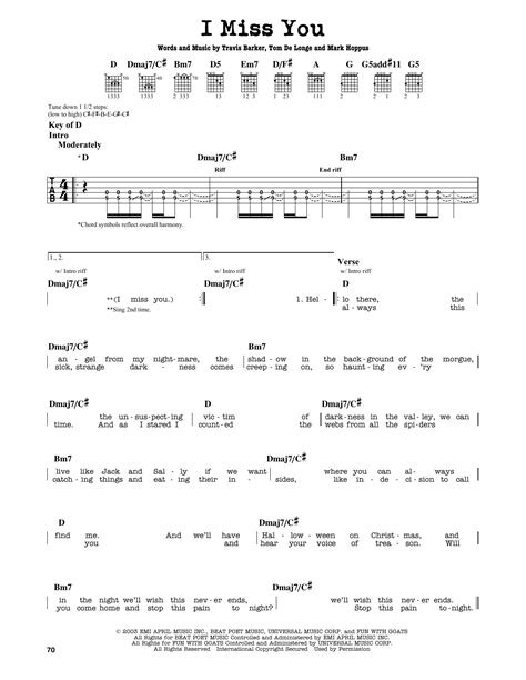 I Miss You By Blink 182 Guitar Lead Sheet Guitar Instructor