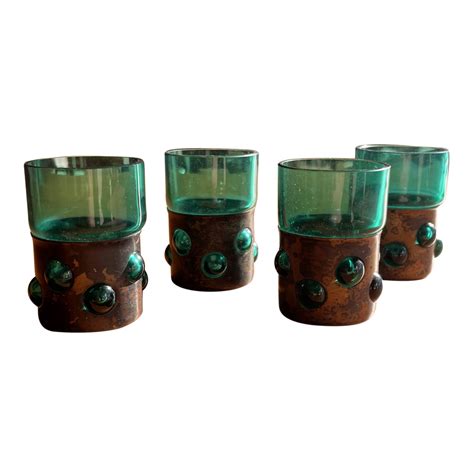 Set Of 4 Green Glass Shot Glasses Pop Up Home