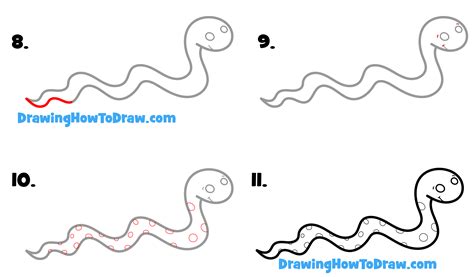 How to Draw a Cartoon Snake Easy Step-by-Step Drawing Tutorial for Kids ...